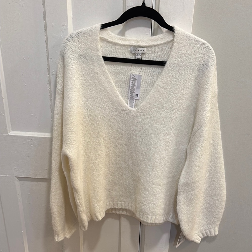 Topshop Cozy White V-Neck Sweater